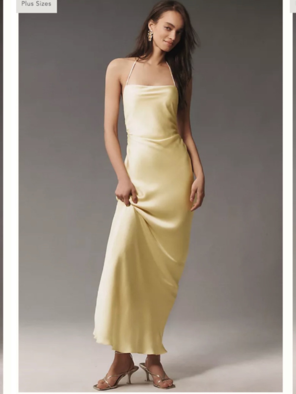 BHLDN ButterYellow Satin Cowl-Neck Maxi Slip Dress